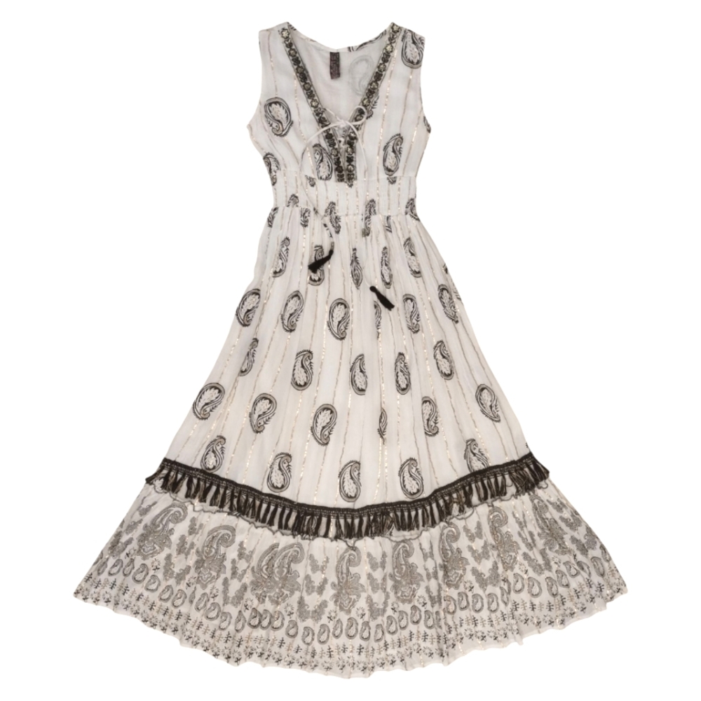 Anthropologie White and Black Paisley Maxi Dress